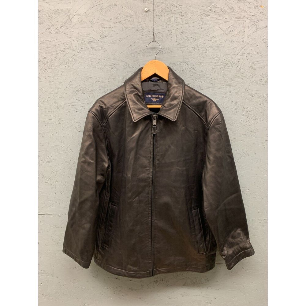 Dockers‎ Leather Jacket Medium Black Full-Zip Lined Pockets Lamb